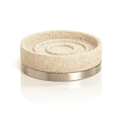 Alistaire Collection, Sandstone Resin Soap Dish, Sand/Stainless Steel